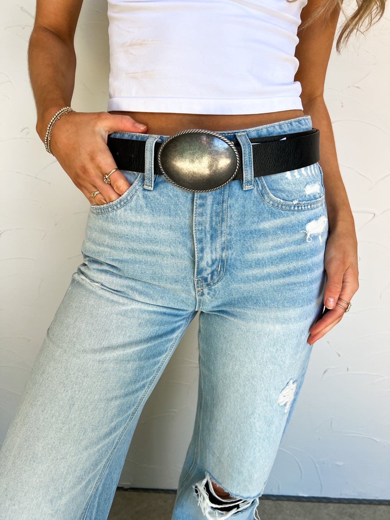 Sophie Oval Buckle Belt- Black/Silver