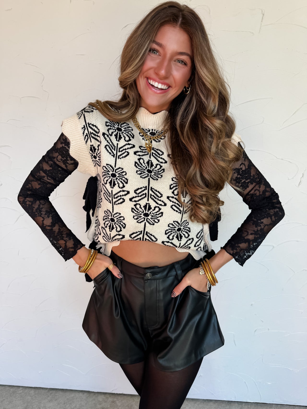 Petals And Poise Scallop Floral Sweater Vest