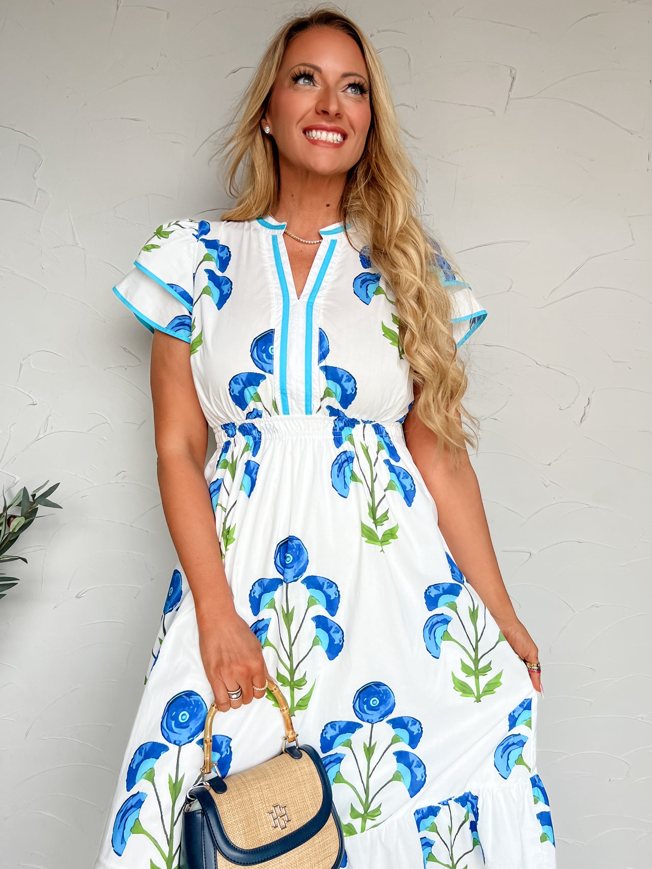 Flowers For Everyone Contrast Trim Floral Midi Dress