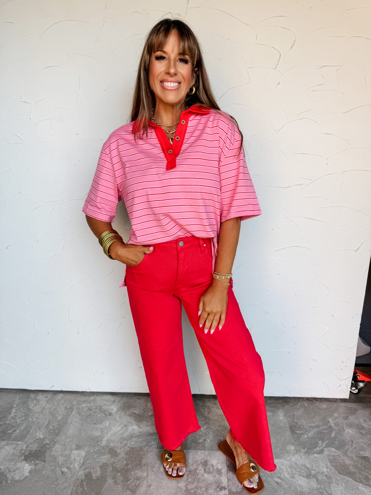 All Together Now Collared Stripe Top