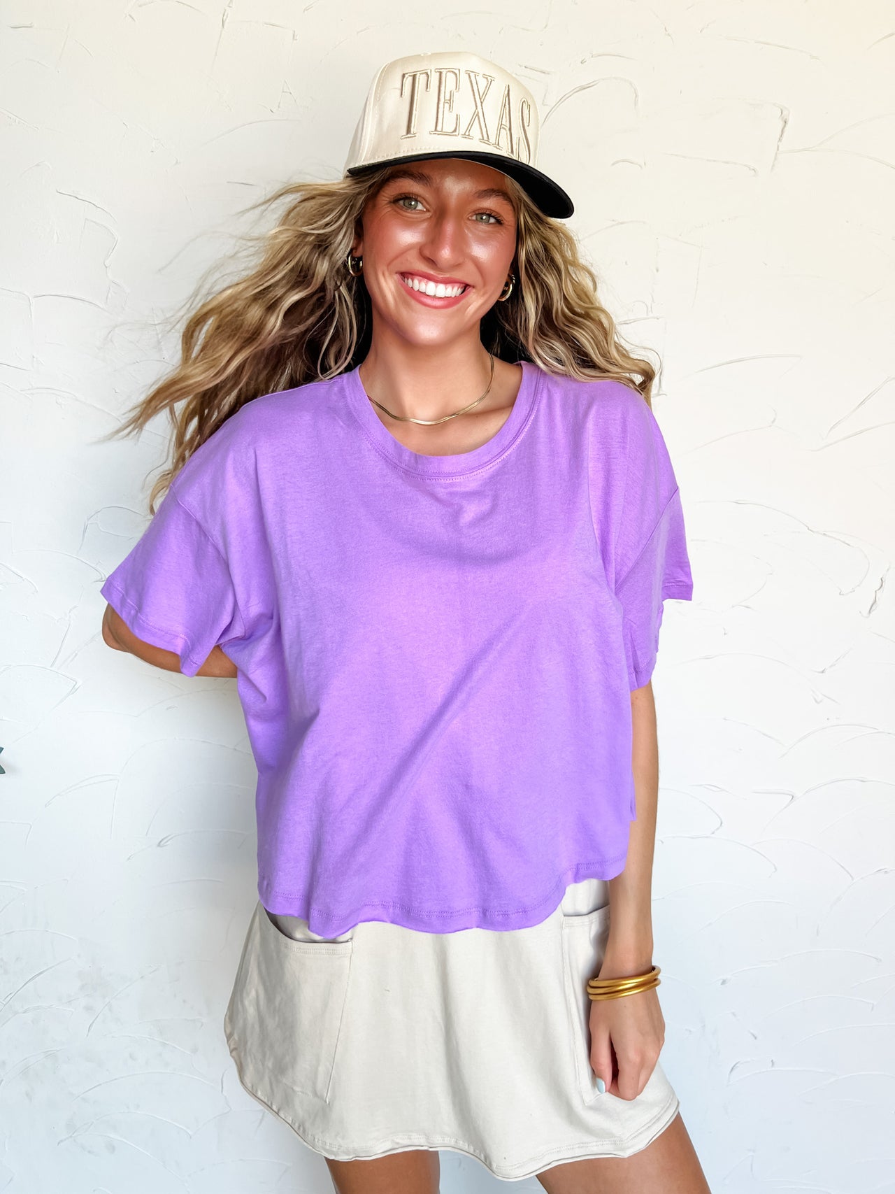 Look Before You Rounded Hem Top- Lavender