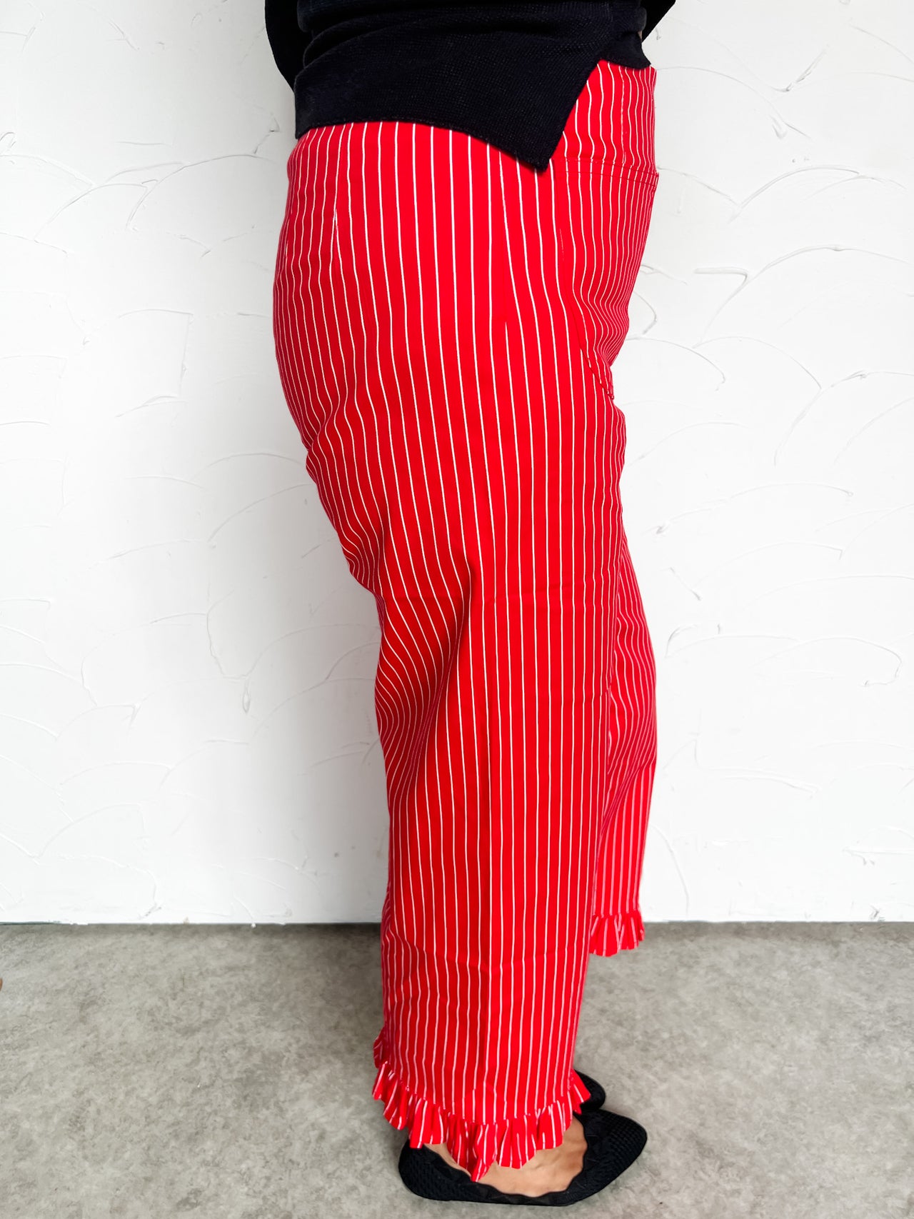 My Sweet Side Straight Leg Striped Pants- Cherry Red