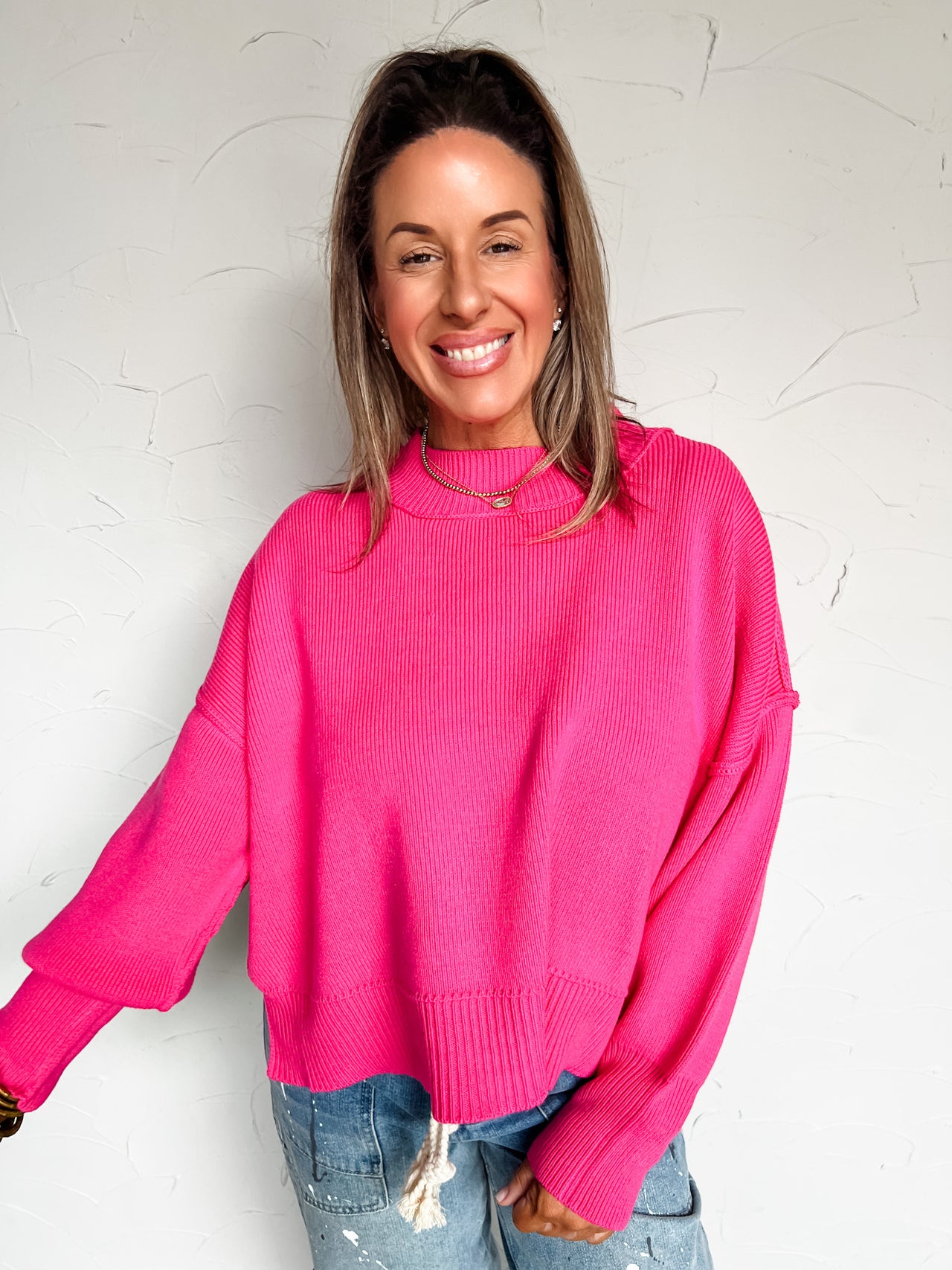Rein It In Wide Fit Sweater- Fuchsia