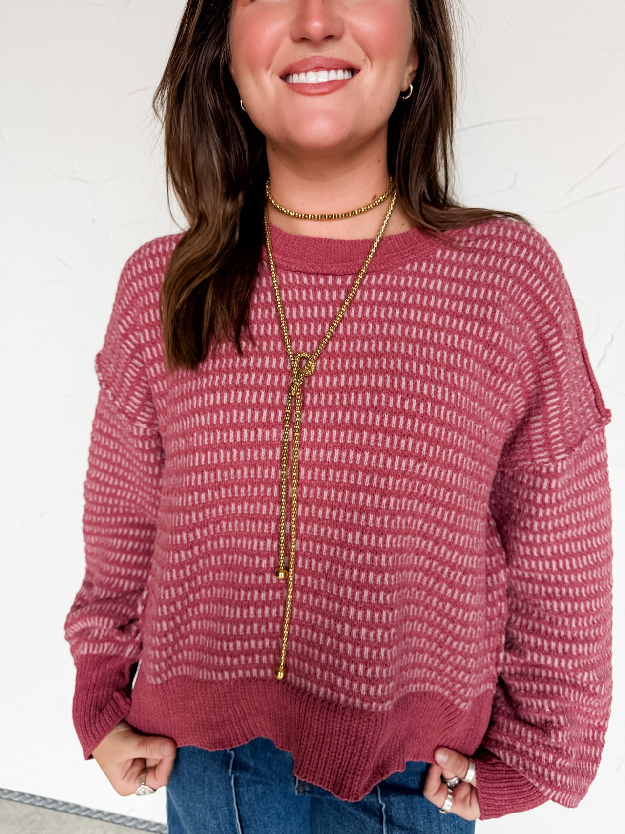 The Scenic Route Two Tone Sweater- Mauve