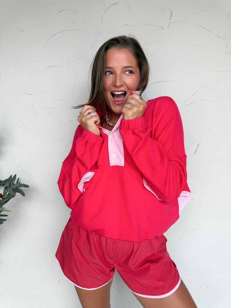 Let's Settle The Score French Terry Set- Candy Red/Pale Pink