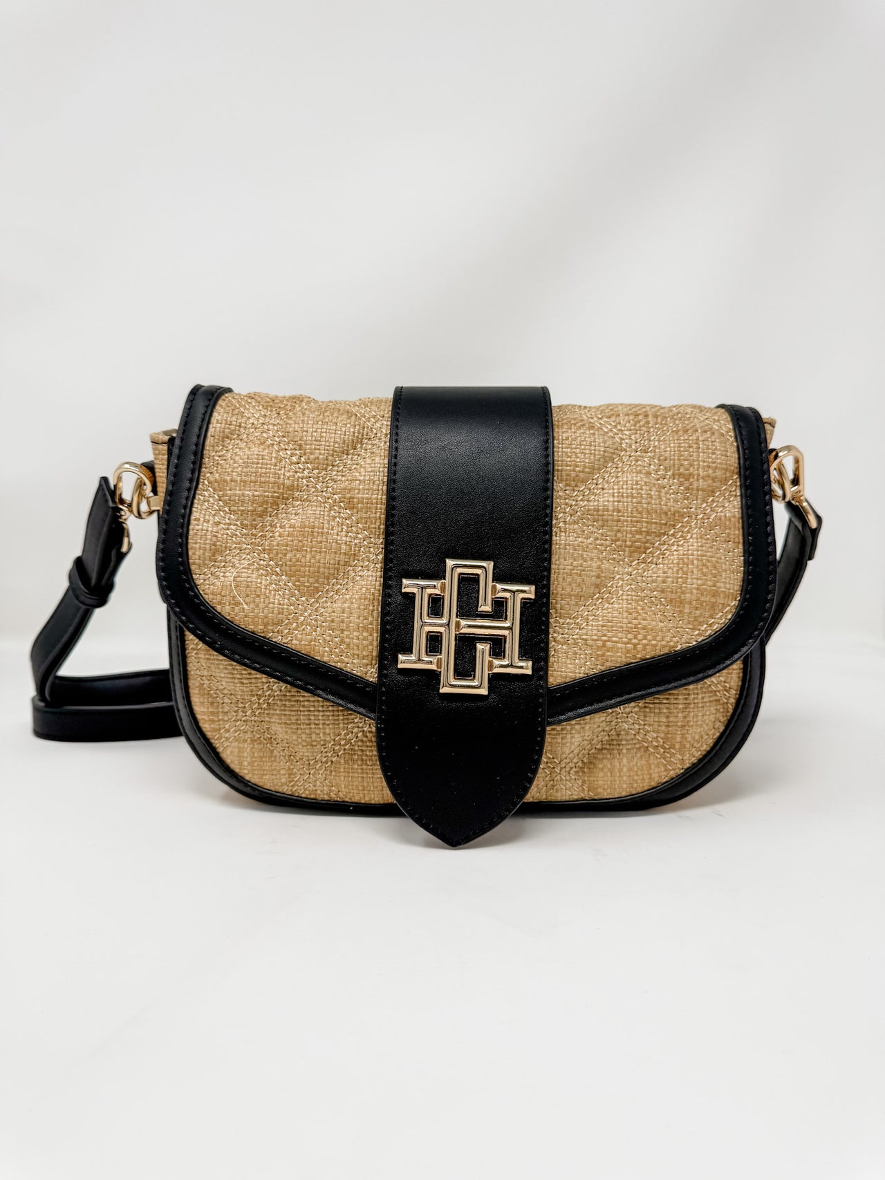 woven bag with black accents 