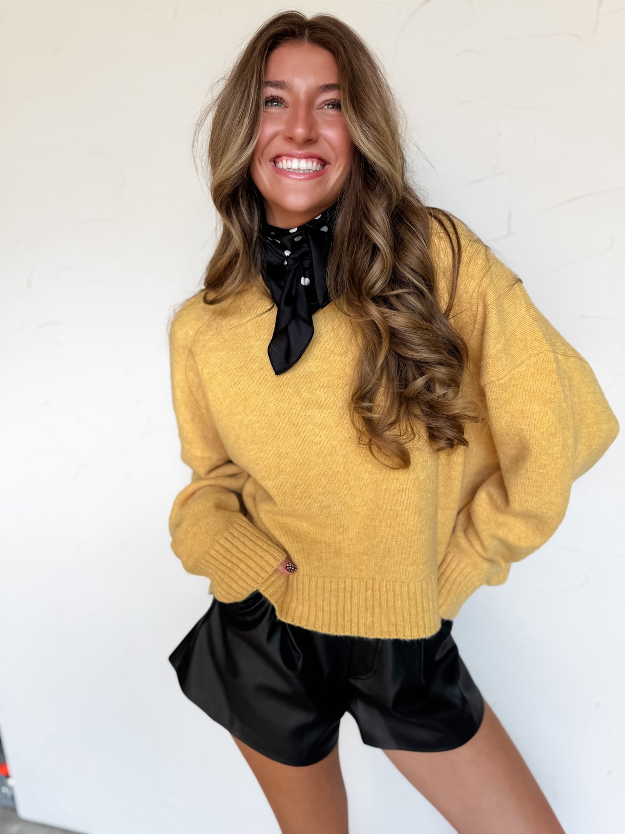 All Dolled Up Marigold Tie Back Sweater