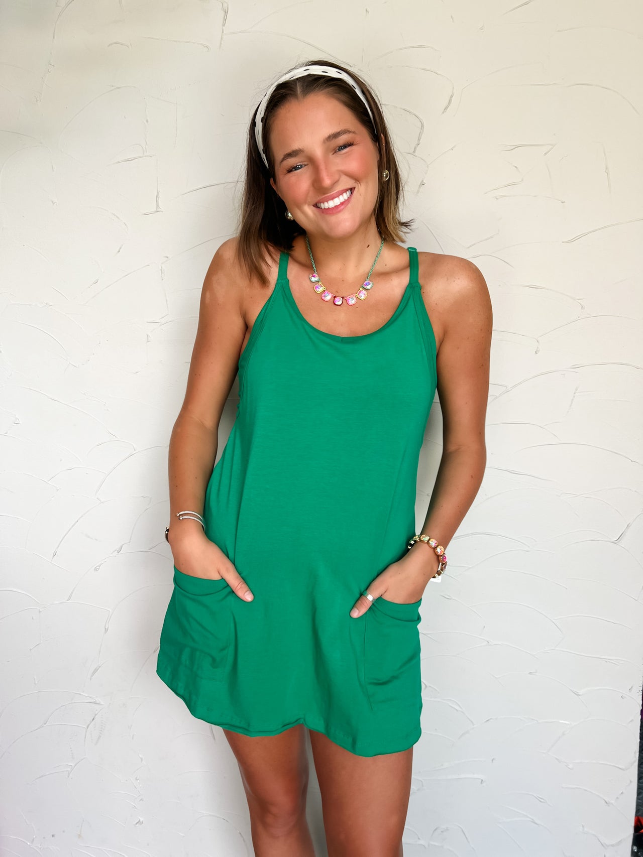 It's The Little Things Romper Lined Dress- Kelly Green