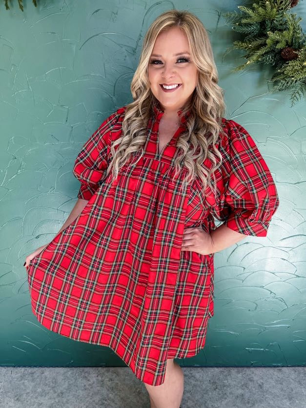 Better Together Plaid Puff Sleeve Dress