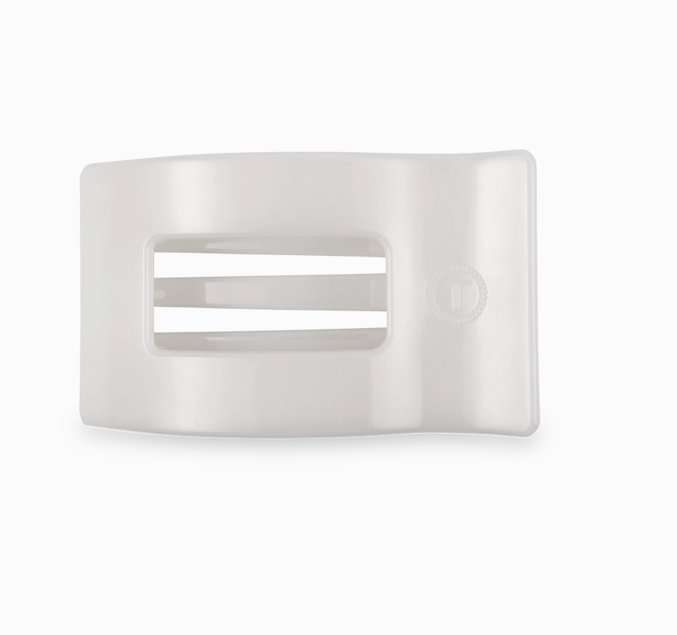 Rectangular white teleties hair clip object on a white background