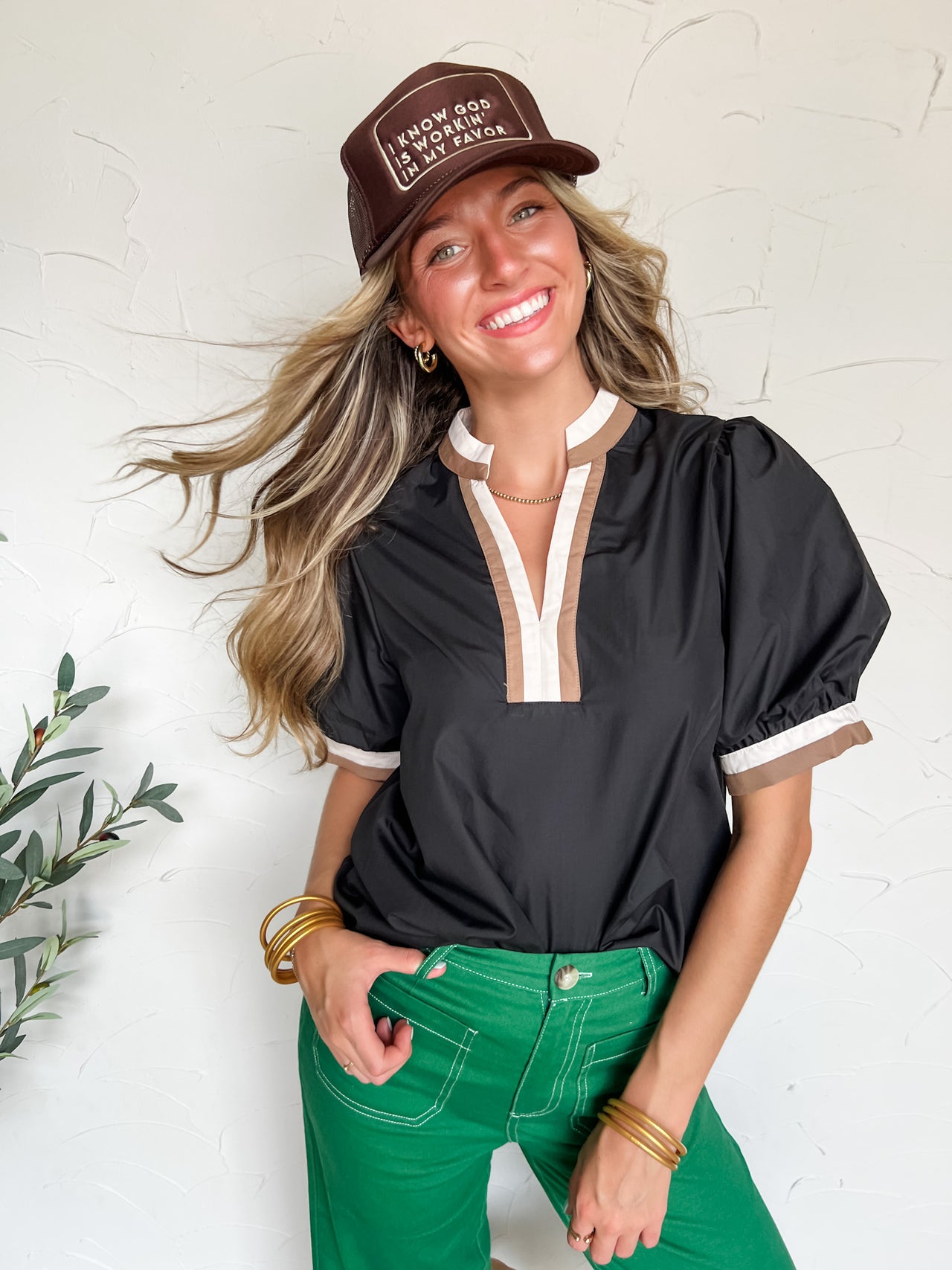 An Elevated Classic Accent Neck Top- Black