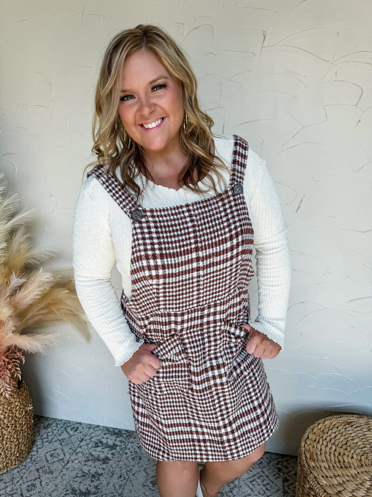 Life Becomes Easier Plaid Overall Dress