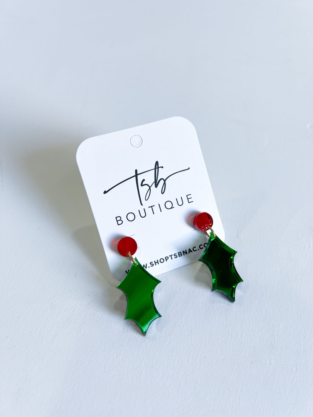 Green Mistletoe Leaf Acrylic Earrings