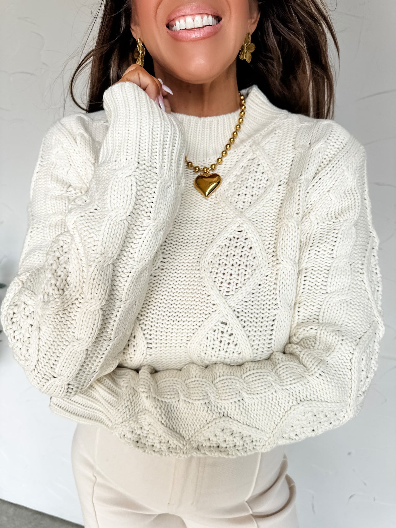 Charmed Evening  Mock Neck Sweater- Cream
