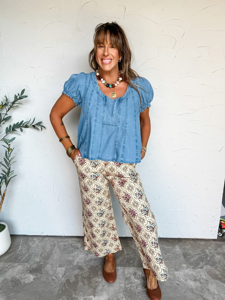Wander Often Notched Scoop Neck Top
