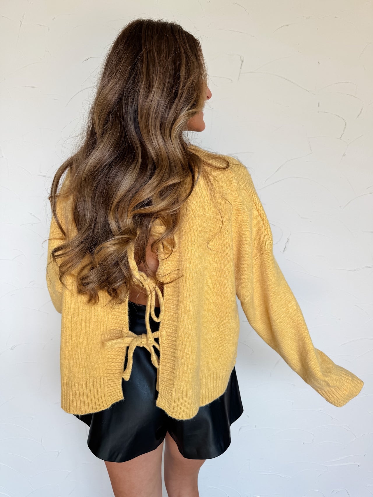 All Dolled Up Marigold Tie Back Sweater
