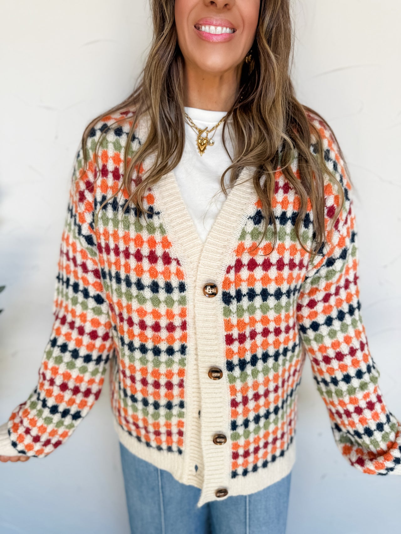 Stay Beautiful Dotty Neck Sweater Cardigan