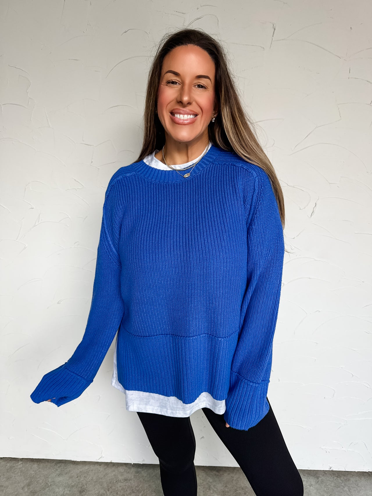 Knit Expressions Long Sleeve Top- Cobalt