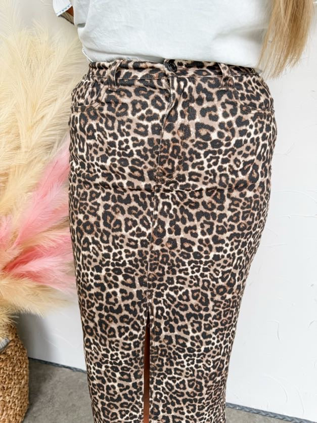 Easy There Leopard High Rise Midi Skirt