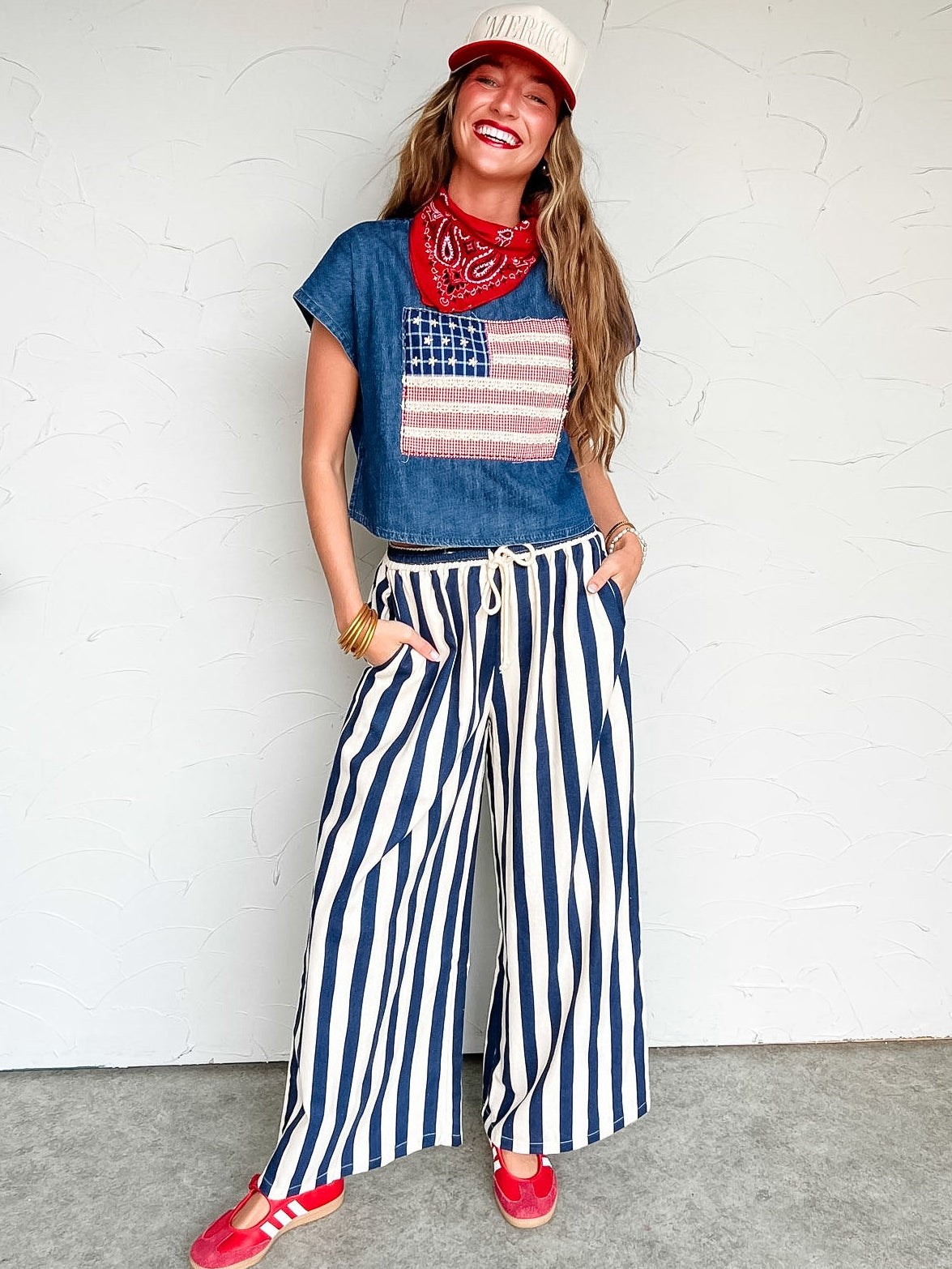 Old Glory Mixed Fabric Dolman Top