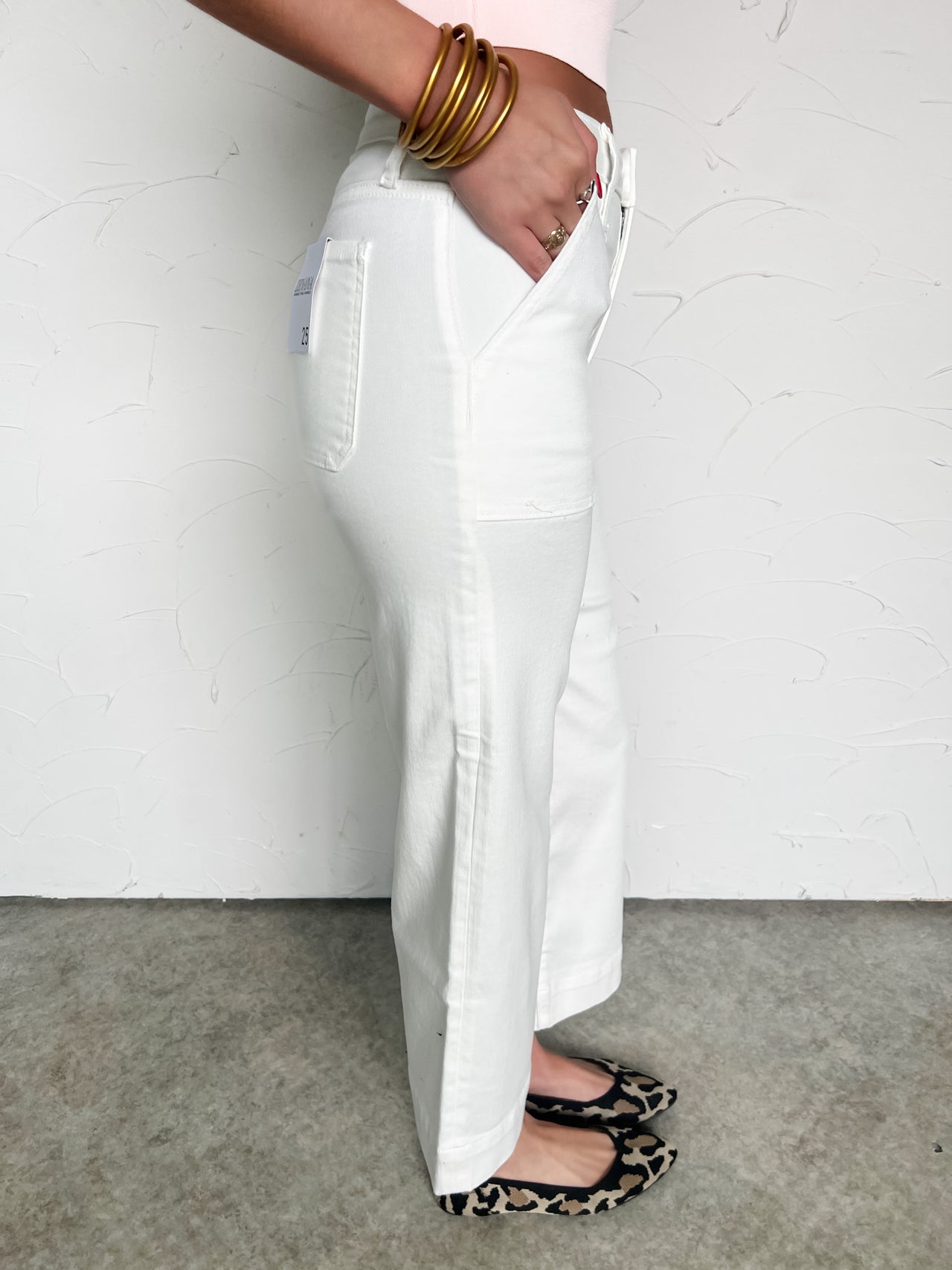 Out of Office Cropped Wide Leg White Denim Pants