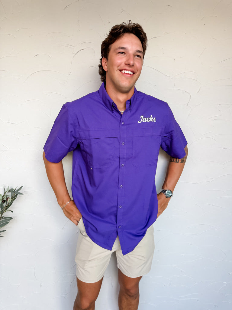Jacks Embroidered Fishing Shirt- Purple