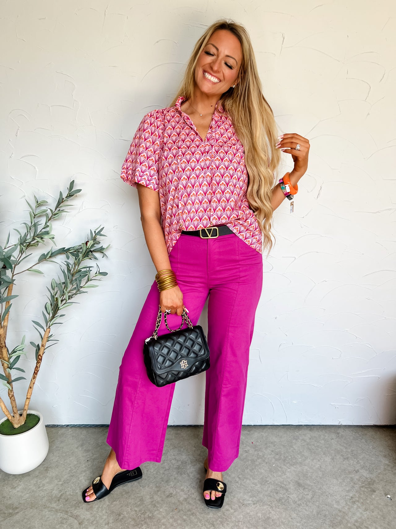 Out And About V Neck Pink Top