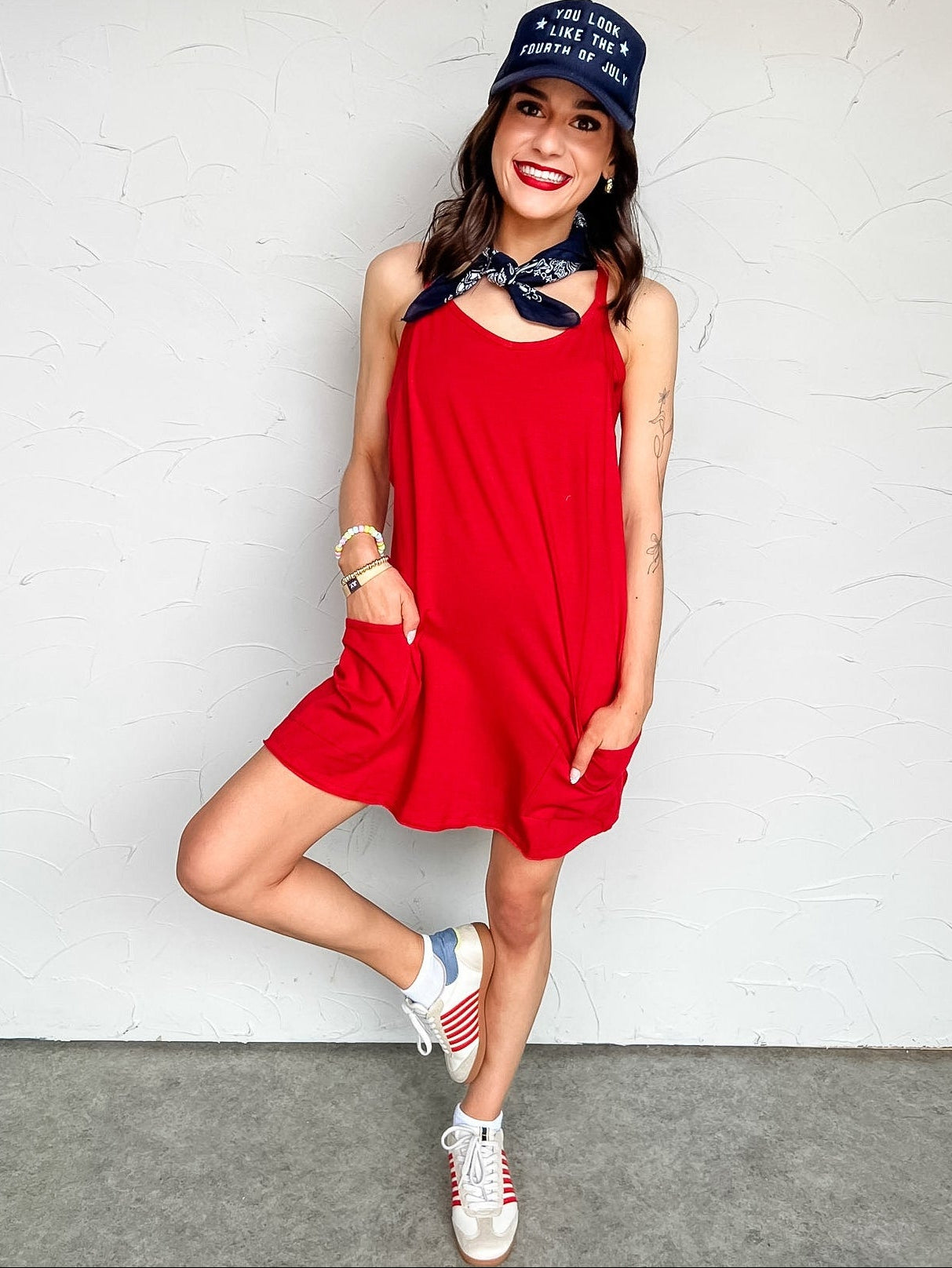 It's The Little Things Romper Lined Dress- Ruby