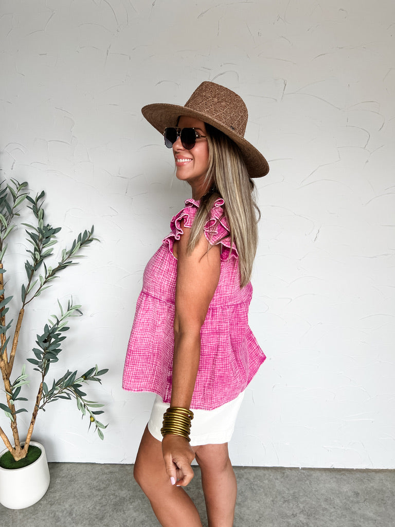Feeling So Bright Gauze Ruffle Sleeve Top- Ash Pink