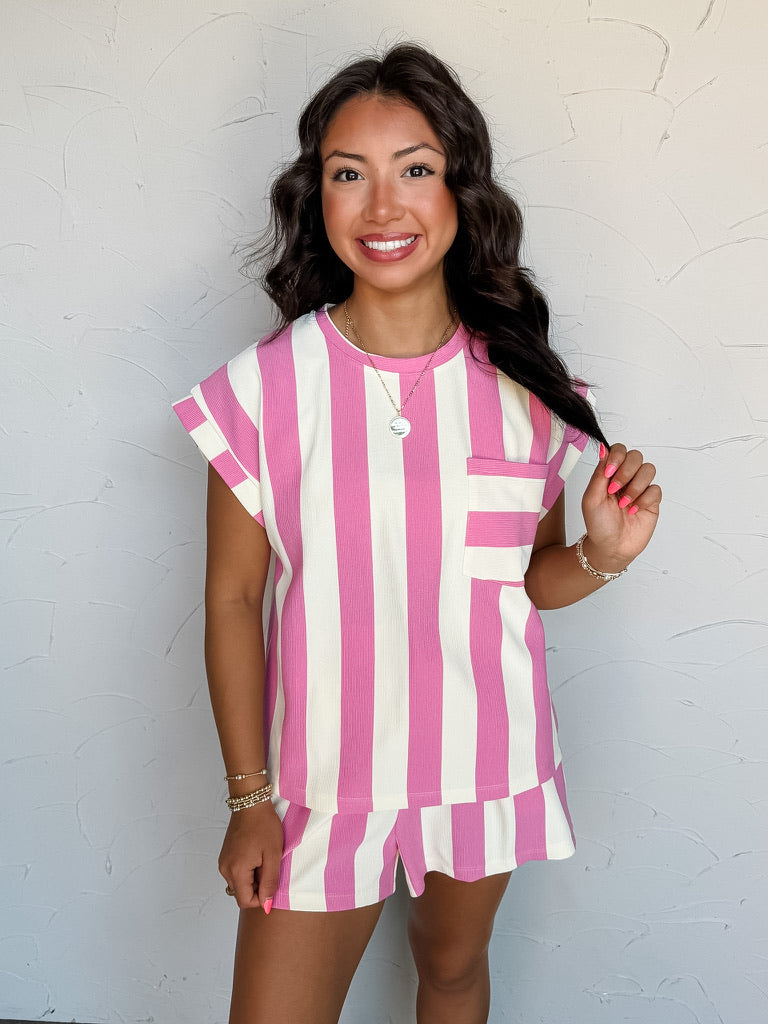 Shooting My Shot Striped Set- Pink