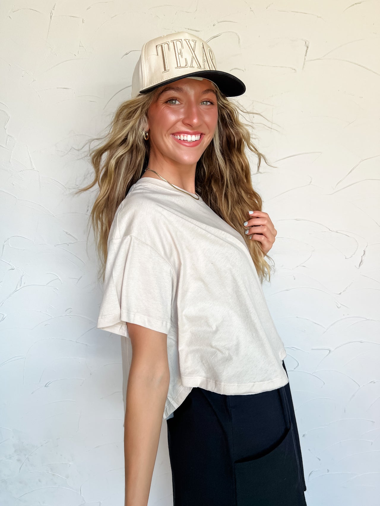 Look Before You Rounded Hem Top- Sand Beige