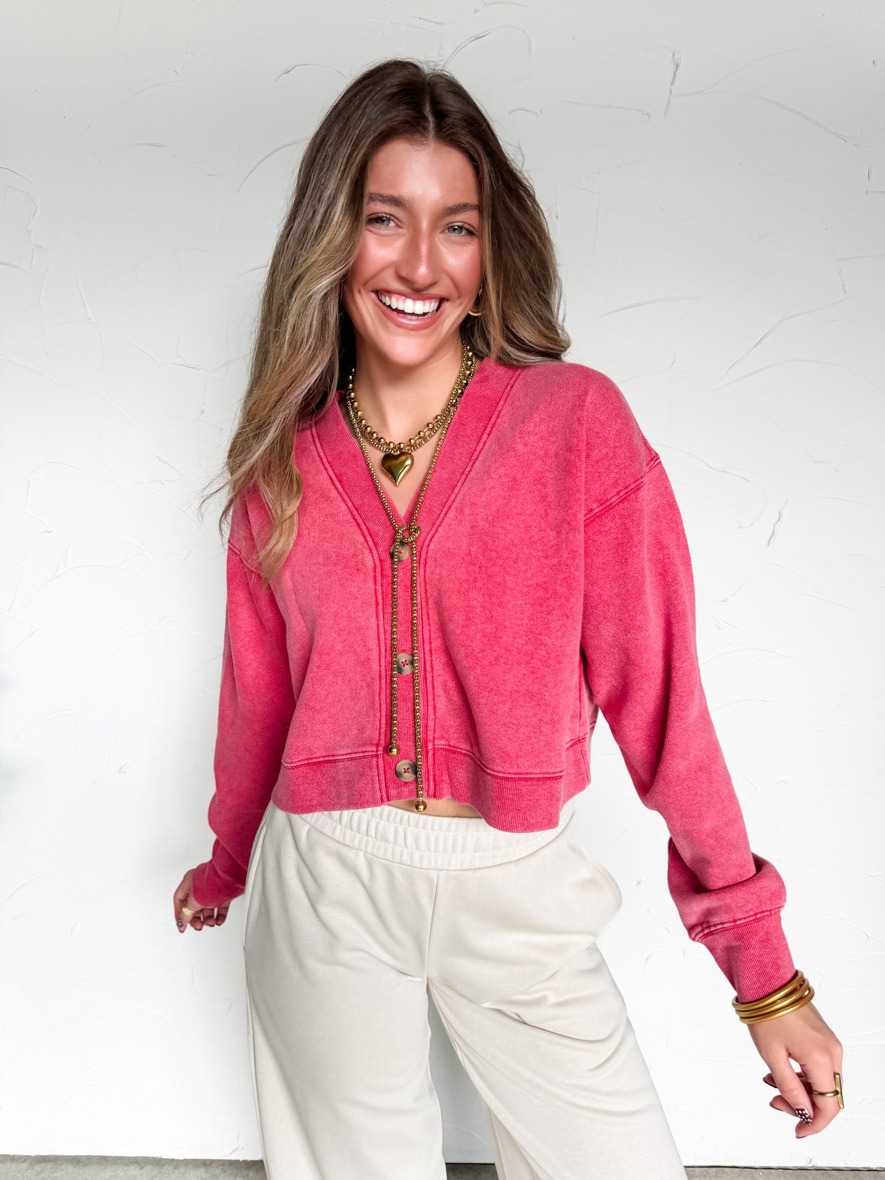 Thread Theory Zip Up Cardigan- Red