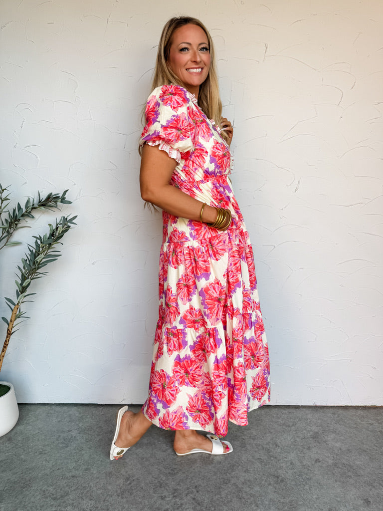 Always In Bloom Tiered Floral Midi Dress