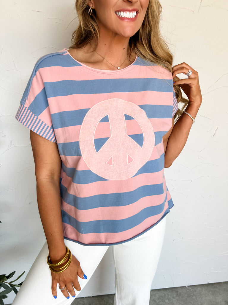 Peace For All Stripe French Terry Top