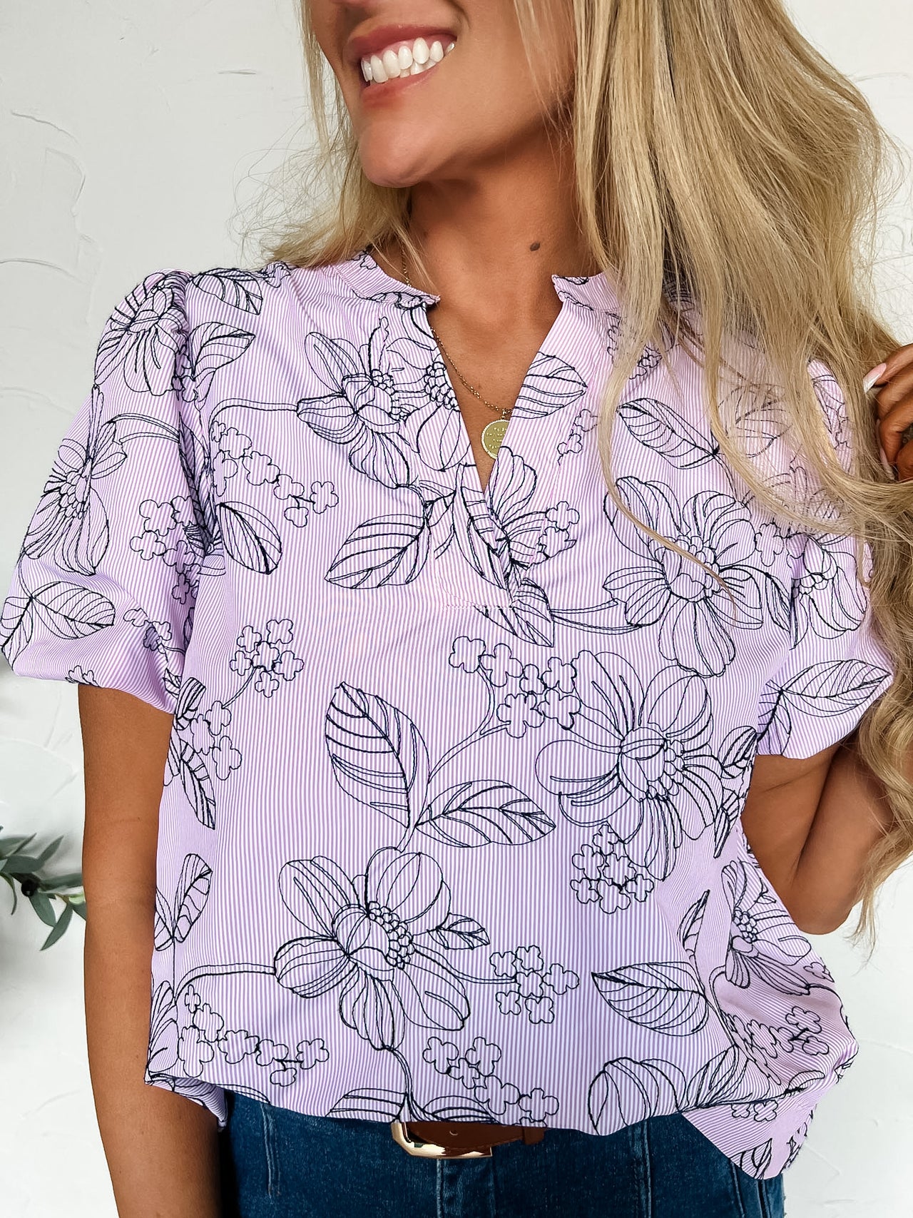 An Artists Dream Sketch Work Floral Top- Lt Pink