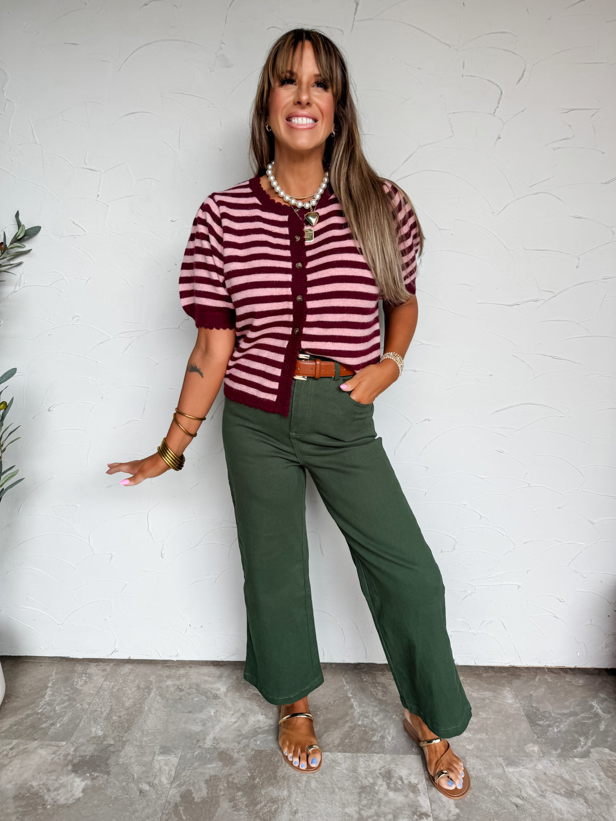 Trust The Process Scalloped Trim Cardigan- Burgundy