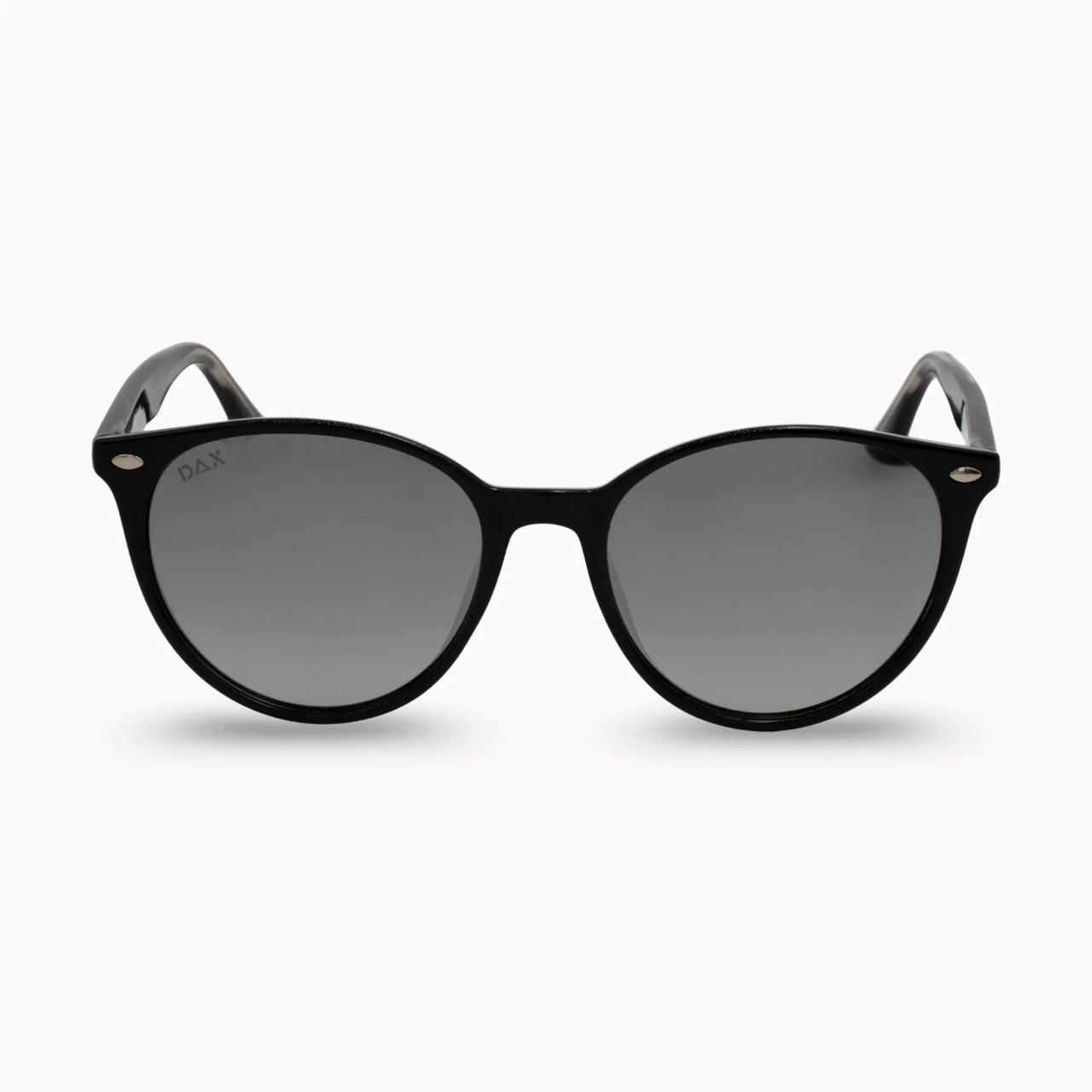 Black sunglasses with gray lenses on a white background
