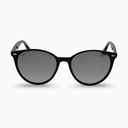 Black sunglasses with gray lenses on a white background
