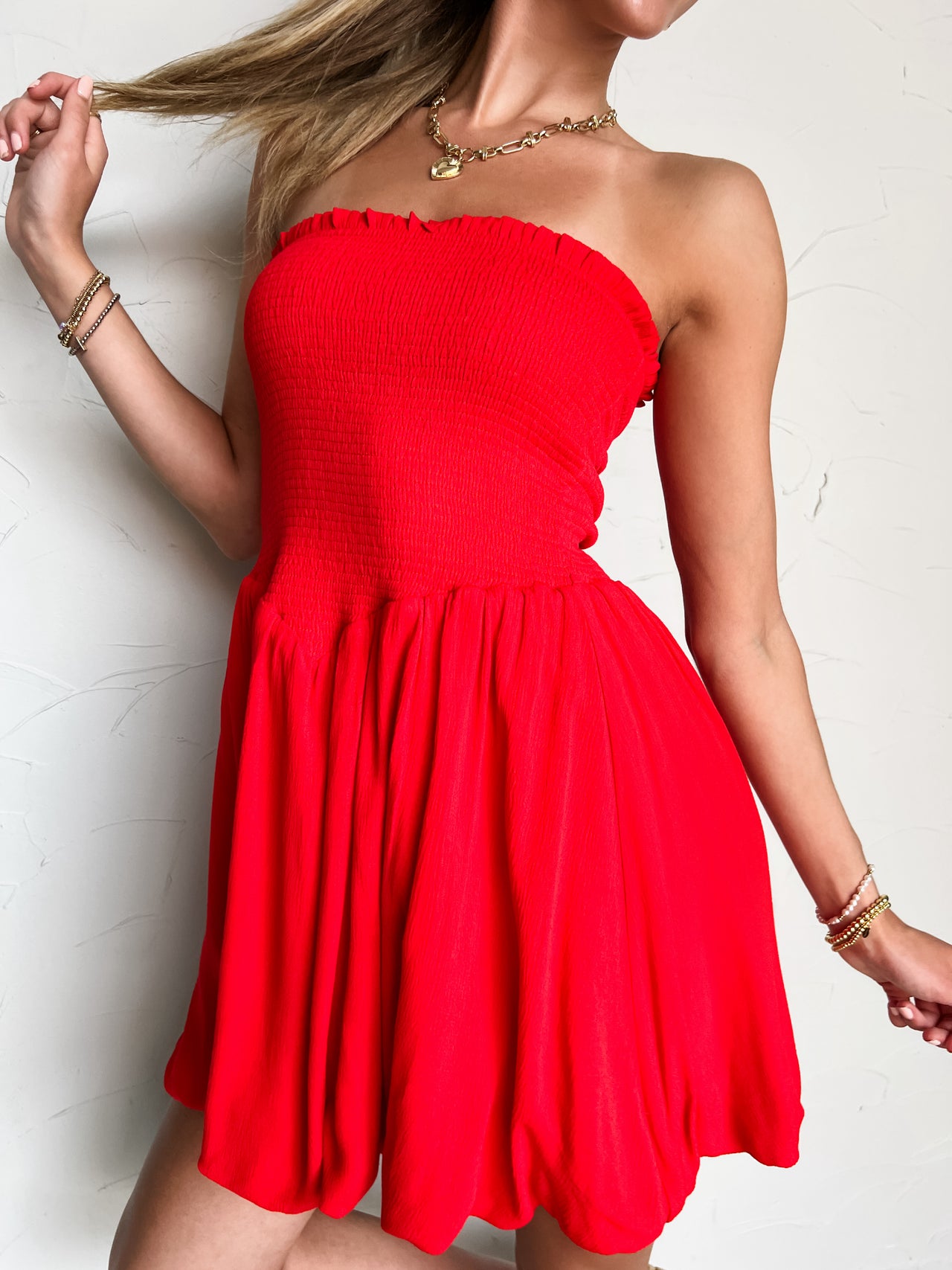 Take My Hand Chevron Smocked Tube Dress- Redr