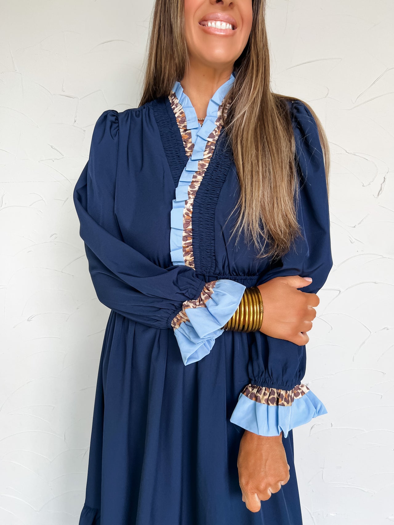 Loving Life V Neck Midi Dress- Navy