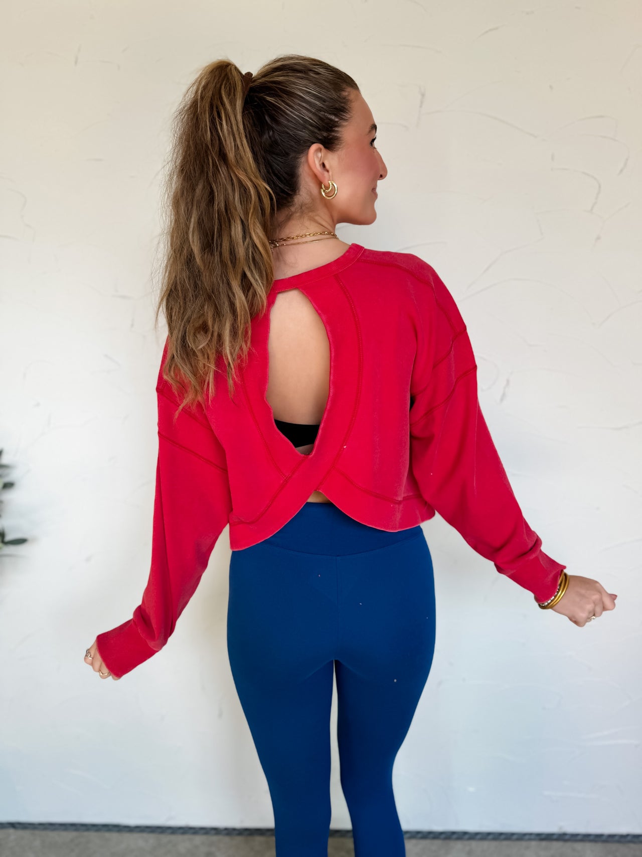 The Reason Why Mineral Wash Cutout Sweatshirt- Cherry