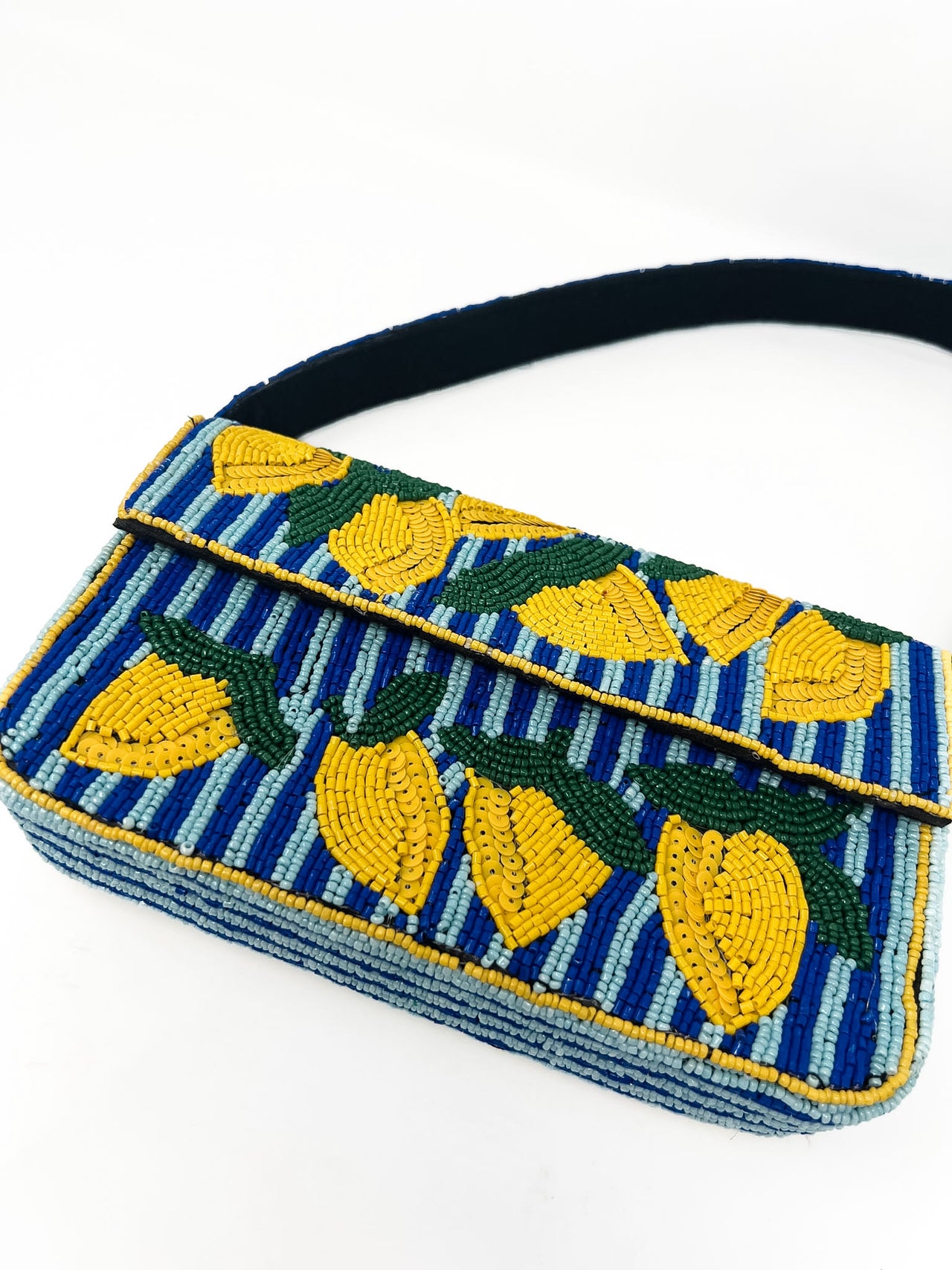 Olivia Blue Striped Beaded Bag