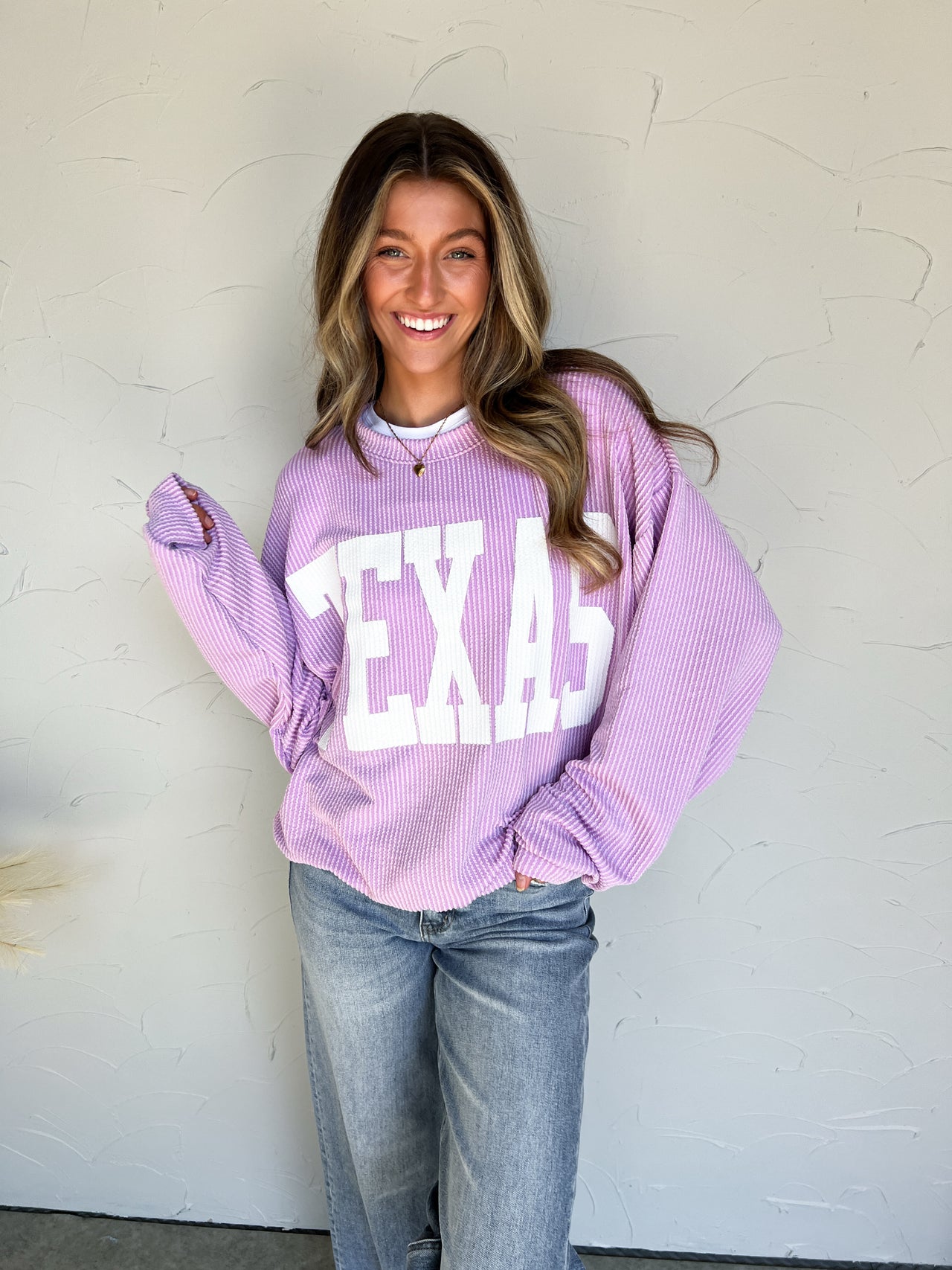 TEXAS Soft Ribbed Graphic Sweatshirt- Lilac