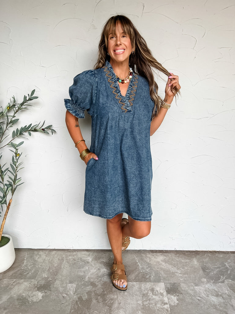 Heaven In Bloom Denim Dress