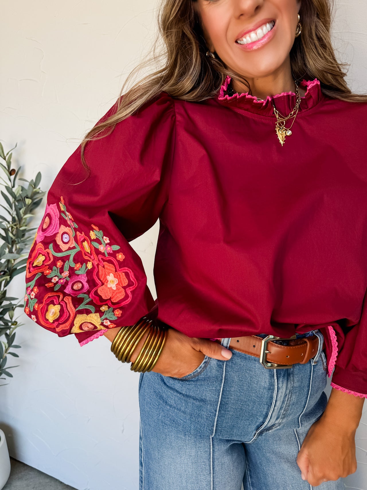 Garden Grove Embroidered Sleeve Top