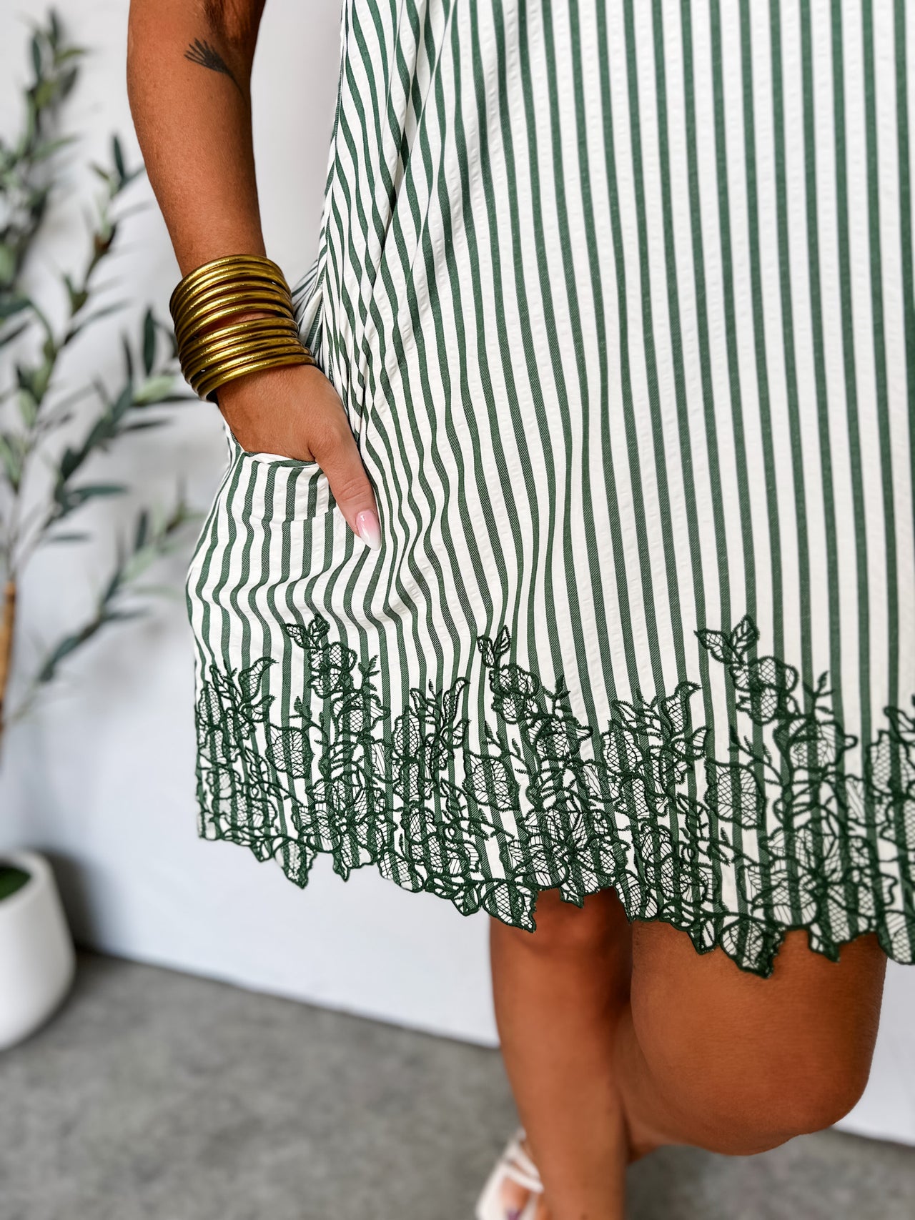 Show Your Beauty Floral Embroidered Hem Stripe Dress