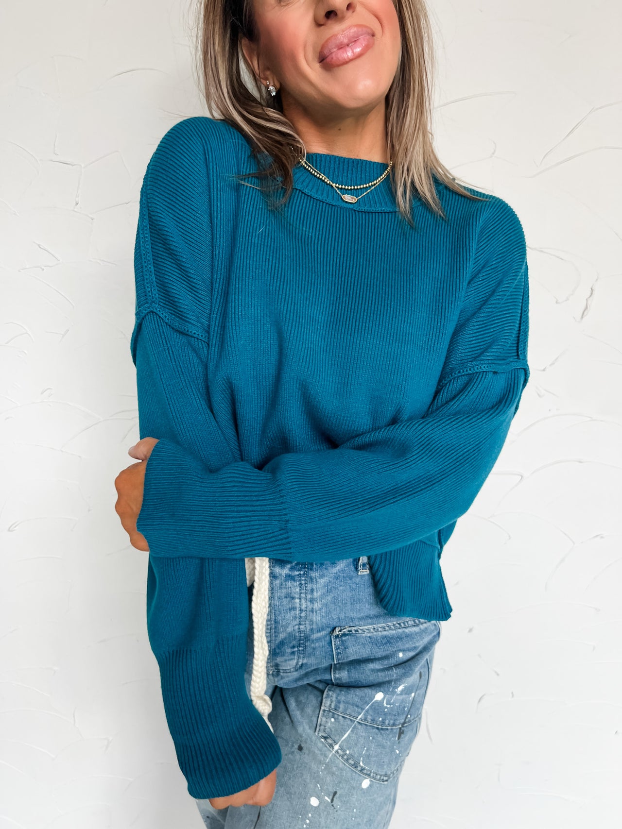 Rein It In Wide Fit Sweater- Ocean Teal