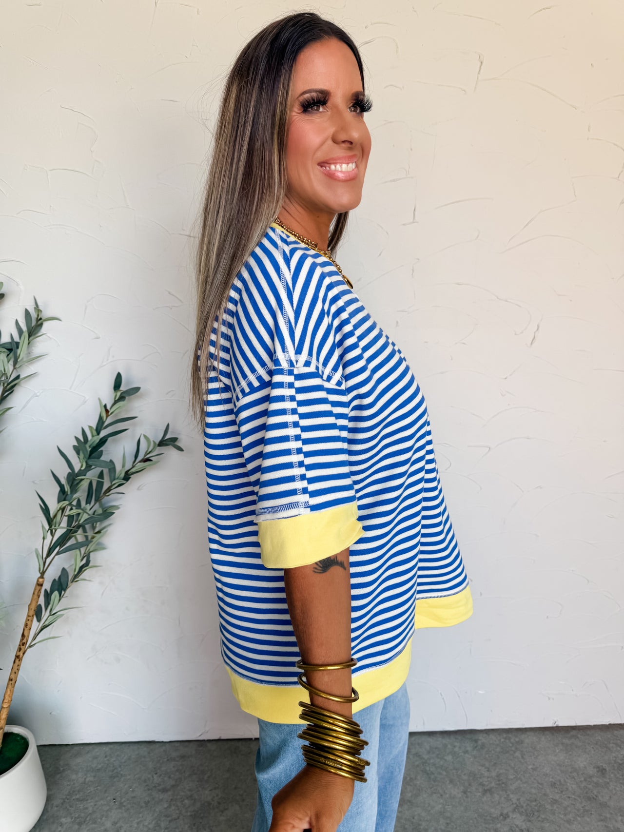 Good Times Ahead Striped Oversized Top- Royal