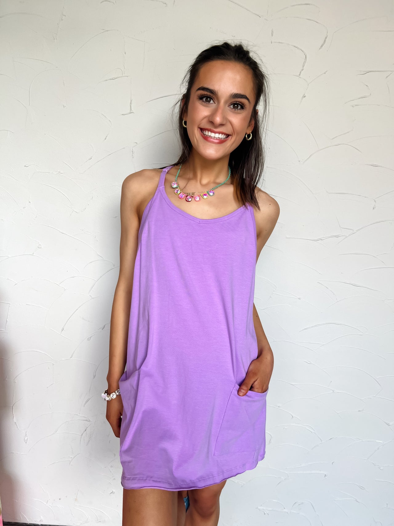It's The Little Things Romper Lined Dress- Lavender