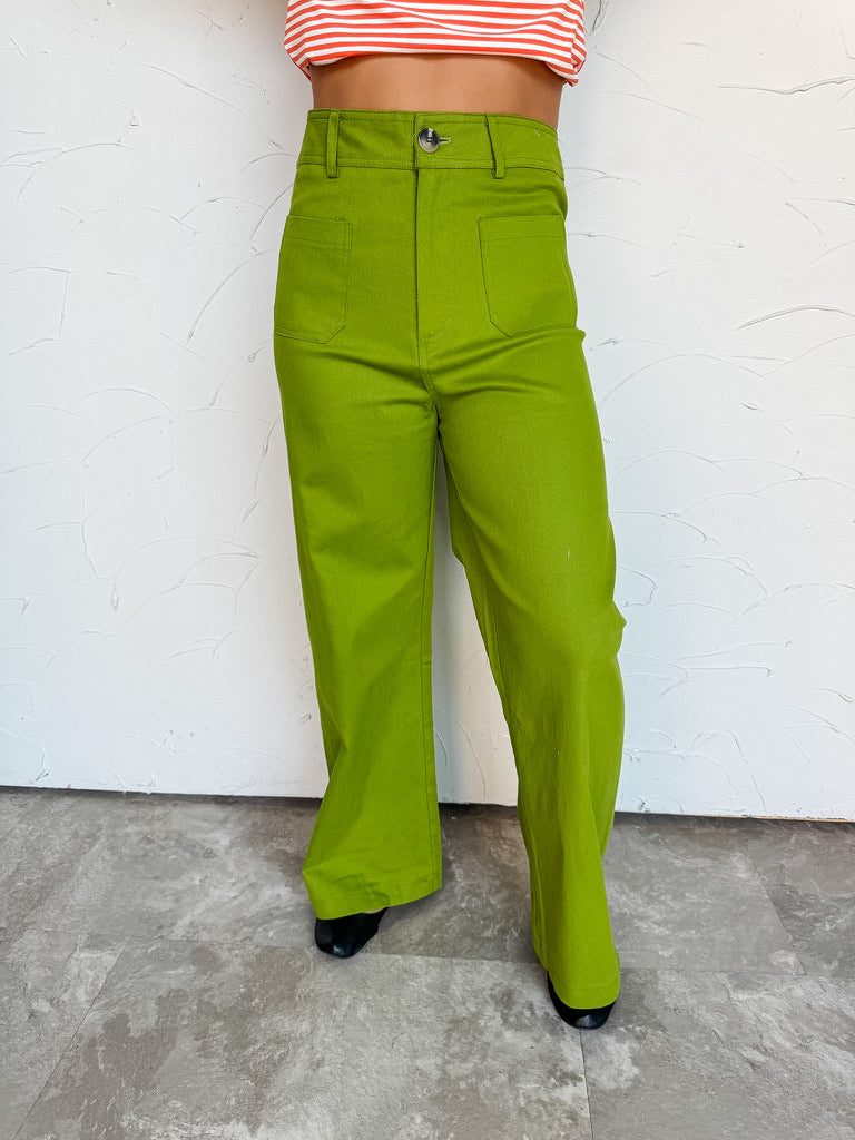 Start It Right Green High Waisted Wide Leg Pants